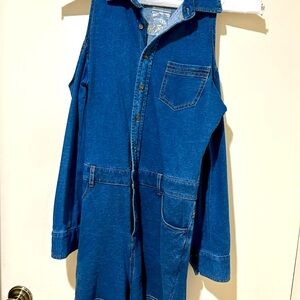 Very soft denim look cold shoulder shorts romper